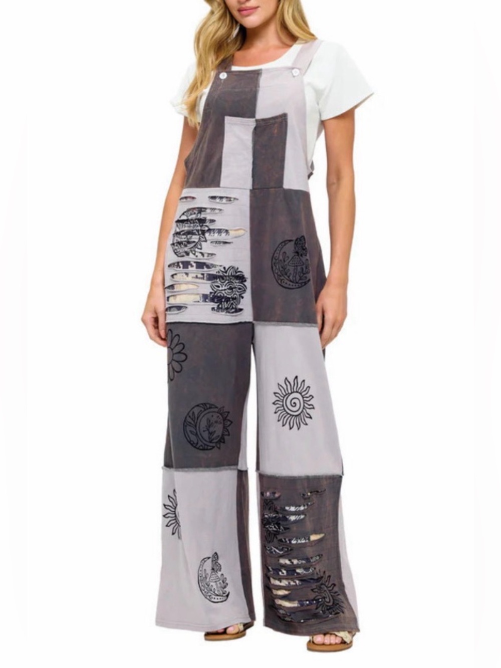 Yak & Yeti Hand Painted Patchwork Overalls